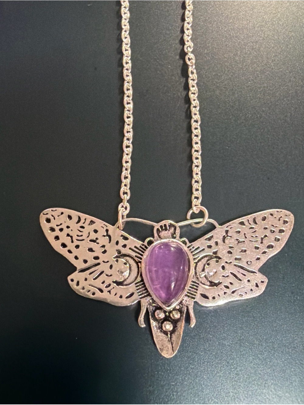 925 Silver 14.8 Gr cicada Fairycore Butterfly Pendant Necklace w Amethyst Stone